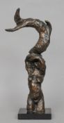 A 20th century bronze sculpture of a nude lady with dolphin
Standing on a marble plinth base.  42