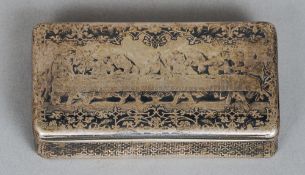 A 19th century Russian niello decorated silver snuff box
The hinged rectangular lid depicting The