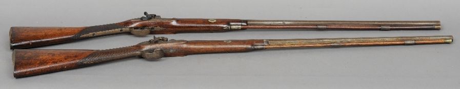 Two 19th century single barrel percussion cap fowling guns
One with twin bands of gold and