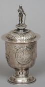 A late 19th/early 20th century Hanau silver cup and cover, hallmarked for Ludwig Neresheimer &