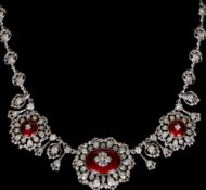 A paste set enamel decorated silver necklace, hallmarked London 1956, maker's mark of HAL
