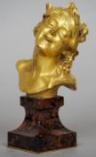 A 19th century French gilt bronze bust
Formed as a young lady a vine wreath in her hair, standing on