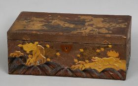 A Japanese lacquered writing slope
Decorated overall with mythical beasts in mountainous