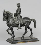 A 19th century Continental bronze group
Modelled as a soldier in full armour riding his horse,