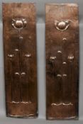 A pair of Art Nouveau copper panels
Each worked with stylised tulips.  27 x 97 cms.  (2)   CONDITION