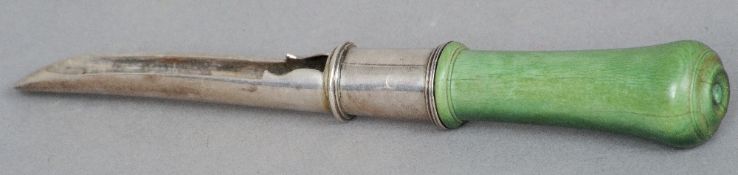 A George IV ivory and silver apple corer, possibly marked for Dublin 1829
With stained ivory handle.
