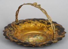 A Jennens & Bettridge painted papier mache bonbon basket
Centrally decorated with a floral bouquet