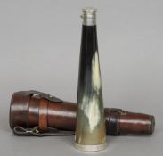 A Victorian silver mounted horn hunting flask, hallmarked London 1871, maker's mark of ECR
The