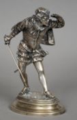 A Victorian silver model of a cavalier, hallmarked London 1889, maker's mark of CFH
Modelled with