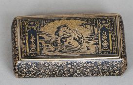 A Russian niello decorated silver snuff box
The hinged lid decorated with a woman and children in