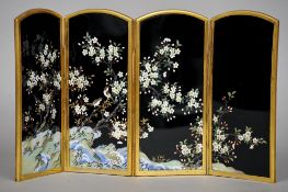 A fine quality Japanese cloisonne table screen
Worked with birds amongst flowering trees.  33 cms