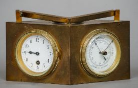 A late 19th century French industrial gilt bronze case combination desk clock, barometer,