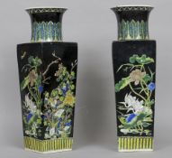 A pair of 19th century Chinese porcelain famille noir vases
Each of square tapering form,