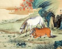CHINESE SCHOOL (19th/20th century)
Pair of Horses in a River Landscape
Watercolour
Signed and red