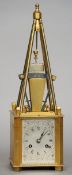 A late 19th century French industrial gilt bronze mantel clock
The square section body with a