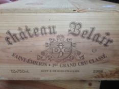 Chateau Belair Saint-Emilion Premier Grand Cru Classe 1998
Twelve bottles in old wooden case.  (12)