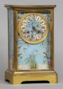 A French Sevres type panel inset gilt metal cased mantel clock
Decorated with herons amongst
