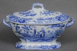 A 19th century  Spode blue and white tureen and cover
With transfer printed figural and landscape