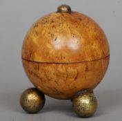 A 19th century Scandinavian birch string box
Standing on gilt metal ball feet.  8 cms high.