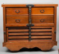 A late 19th century Japanese elm cabinet on wheels
The cleated rectangular top above an