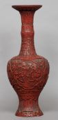A 19th century Chinese cinnabar lacquered vase
Of baluster form, the elongated neck above the main