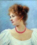 CONTINENTAL SCHOOL (20th/21st century)
Portrait of a Lady Wearing a Coral Necklace
Oil on board