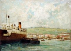 ENGLISH SCHOOL (20th century)
Ferry and Barges in a Harbour
Oil on canvas
61 x 45.5 cms,