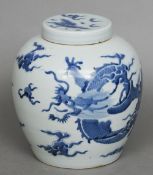 A 19th century Chinese blue and white porcelain ginger jar
Decorated in the round with a dragon