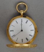 A Continental yellow metal cased full hunter lady's pocket watch
The white enamelled dial with Roman