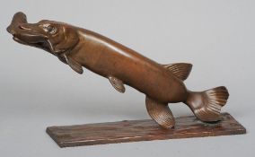 A patinated bronze of a pike with prey
Naturalistically modelled, the base signed G. Marchegay (