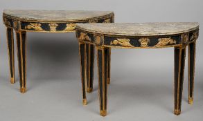 A pair of early 19th century Scandinavian gilt decorated marble topped demi-lune console tables
Each