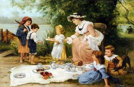 After FREDERICK MORGAN (1856-1927) British
Charity
Oil on canvas
Bears signature
60 x 39.5 cms,