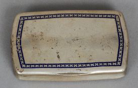 A 19th century Continental silver snuff box
Of shaped rectangular form, the hinged lid with blue