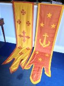 Two 19th century French banners
Each in yellow and faded red hues, one decorated with crosses, the