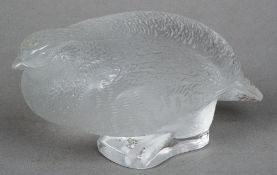 A Lalique frosted glass model of a partridge
Naturalistically modelled.  16 cms wide.   CONDITION