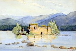 EVELYN (E) GREEN (20th century) British
Ruin in a Lake Scene; together with another landscape