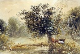 R. COOPER (19th century) British
Cattle Watering
Watercolour
Signed and dated 1873
48.5 x 33 cms,