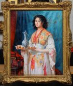DECORATIVE SCHOOL (contemporary)
Portrait of a Young Woman in Orientalist Costume
Oil on panel
51