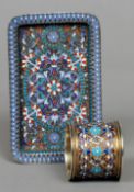 A 19th century Russian silver and enamel pin tray, Moscow hallmark, indistinct maker's mark
Together