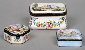 A 19th century enamel patch box
The domed hinged lid decorated with a flute playing cherub and a