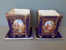 A pair of 19th century Sevres style cache pot on stands
Each of tapering square section form and