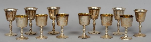 Two sets of six silver goblets, both hallmarked Birmingham (Bicentenary mark) 1973, maker's mark