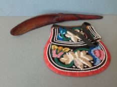 A 19th century Native American 'Woodlands' velvet and beadwork pouch 
Worked with floral sprays;