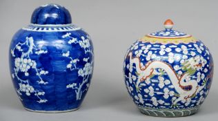 A 19th century Chinese porcelain ginger jar
The main blue ground body decorated with five clawed