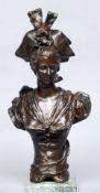 A patinated bronze bust of a 19th century lady
The reverse inscribed G. Levi, standing on a