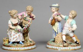 A pair of 19th century Meissen porcelain groups representing Summer and Autumn
Each group of two