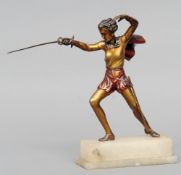 An early 20th century cold painted bronze of Jean Forbes-Robertson as Peter Pan
Mounted on a stepped