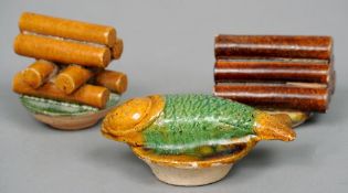 Three 19th century Chinese pottery burial offerings
One formed as a fish.  10 cms wide.  (3)