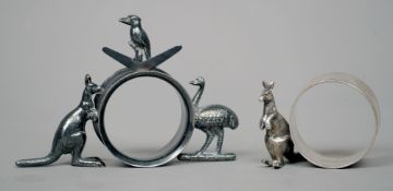 Two Australian silver plated napkin rings
One mounted with a kookaburra astride a boomerang, a