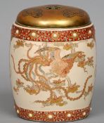 A 19th century Japanese Satsuma tobacco barrel
The cylindrical body decorated with phoenix and